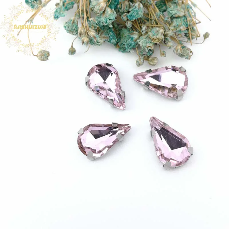 Free shipping! pink Water drop shape Glass Crystal sew on rhinestones with claw Diy Clothing accessories 8*13mm 5*8mm 6*10mm | Дом и сад
