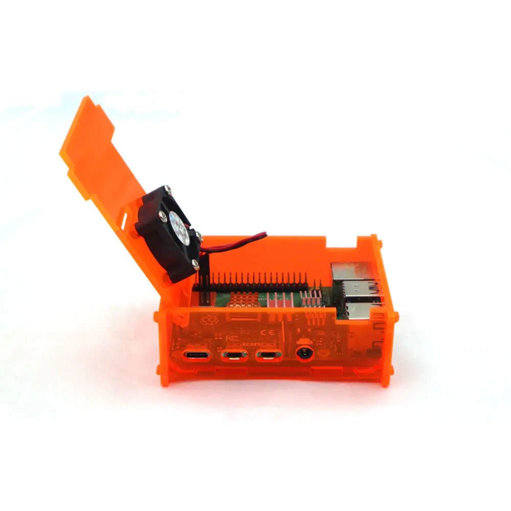 Оранжевая акриловая коробка корпуса с охлаждающим вентилятором для Raspberry Pi