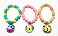 24pcslot lovely butterfly pink rose blue beads glass bracelets leather cartoon hand chain for girls bangle best gift