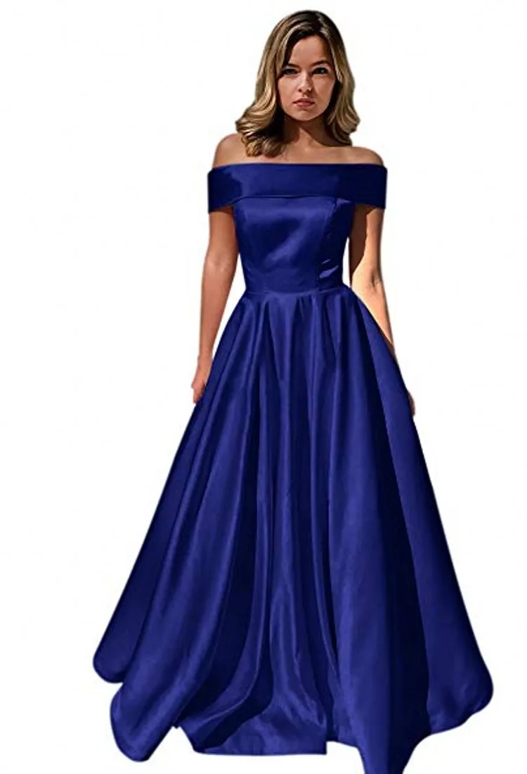 Royal Blue Baijinbay vestido de festa длинное вечернее платье трапециевидной формы, простое вечернее платье с открытыми плечами, торжественное Пышное Платье на шнуровке, Robe De Soiree - Цвет: Royal Blue