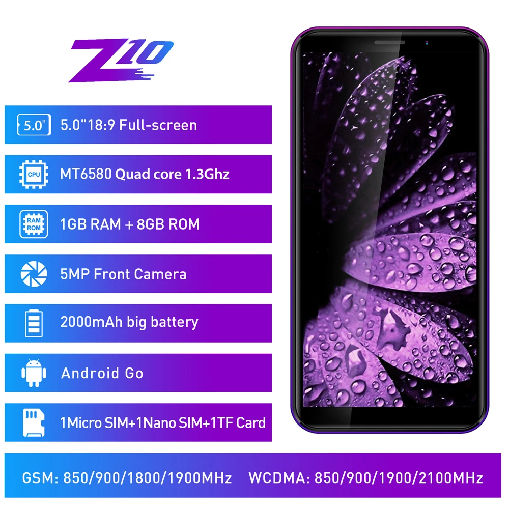 LEAGOO Z10 Android мобильный телефон 5 0 &quot18:9 дисплей 1 ГБ ОЗУ 8 Гб ПЗУ MT6580M четырехъядерный