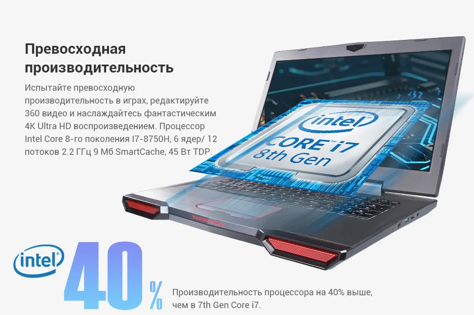 Игровой ноутбук THUNDEROBOT 911GT 17.3" /IPS /i7-8750H/GTX1060-6G/16G/256GSSD+1TB/144Hz/DOS