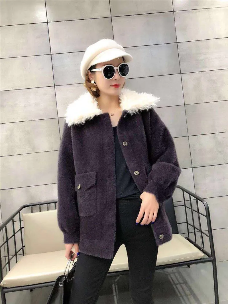 Woman Fashion Lapel Imitated Mink Outcoat Warm Tassel Thickened Pocket Long Sleeve Pure Color Jacket Female Winter New |