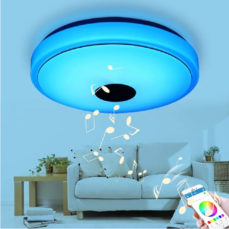 Многофункциональный динамик с Bluetooth APP пульт дистанционного управления RGB с регулируемой яркостью, умное современное освещение, домашний музыкальный светодиодный потолочный светильник