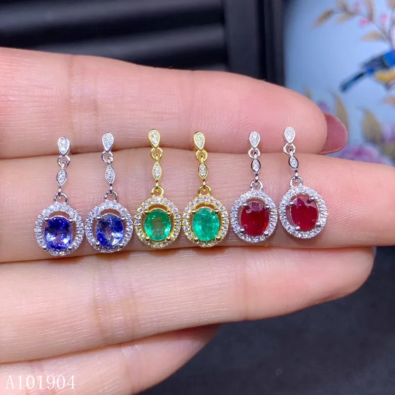 KJJEAXCMY boutique jewelry 925 sterling silver inlaid natural sapphire ruby emerald female earrings support detection