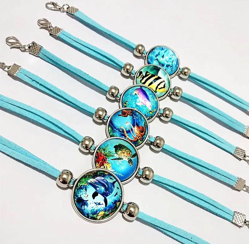 Jiangzimei 24pcs/lot 20mm Marine animals dolphins sharks grouper octopus turtles Glass Bracelet for Women Girl | Украшения и