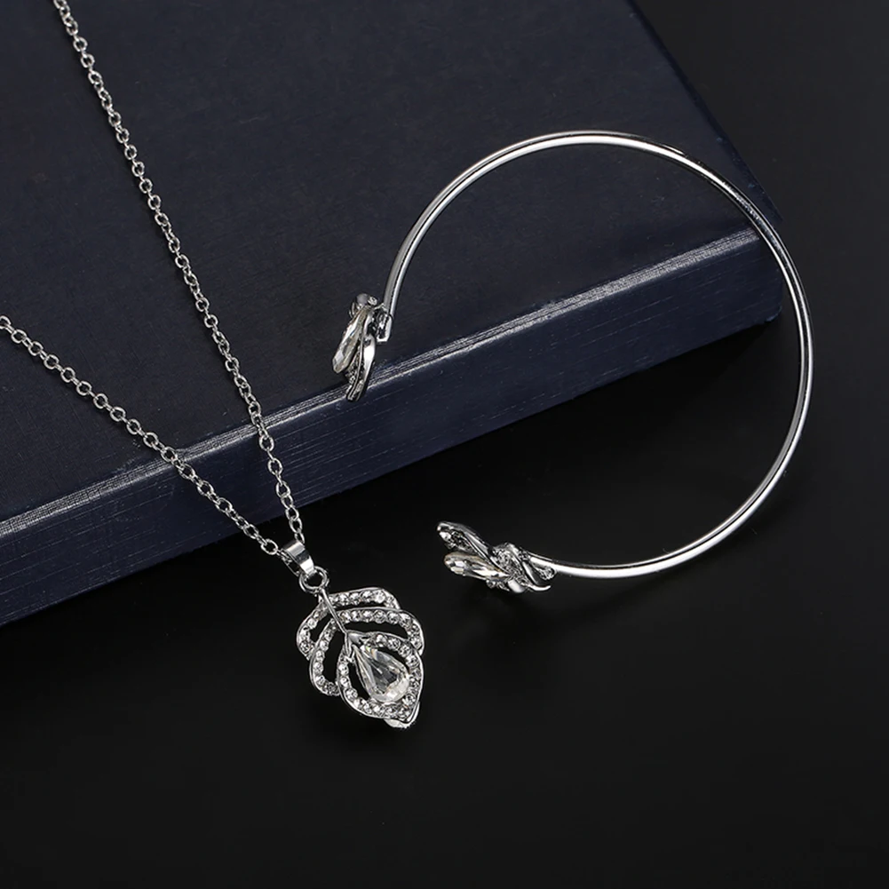 Women's Jewelry Set Bridal Wedding Rhinestone Necklace Earrings Open Bangle | Украшения и аксессуары