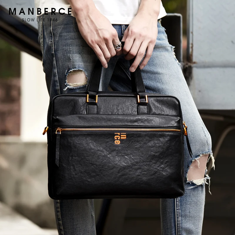 MANBERCE бренд Для мужчин Портфели сумки на плечо из брендовой натуральной кожи