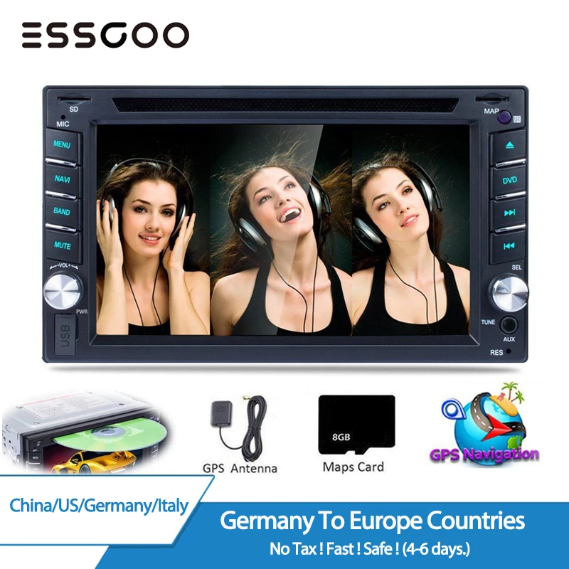 Essgoo 6," 2 Din автомобильный стерео радио dvd-плеер gps Навигация FM RDS USB HD экран Bluetooth Камера заднего вида Aux аудио Авторадио