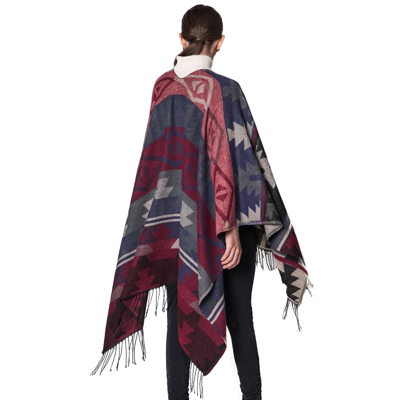 Женский кашемировый шерстяной шарф FS зимний теплый толстый с геометрическим