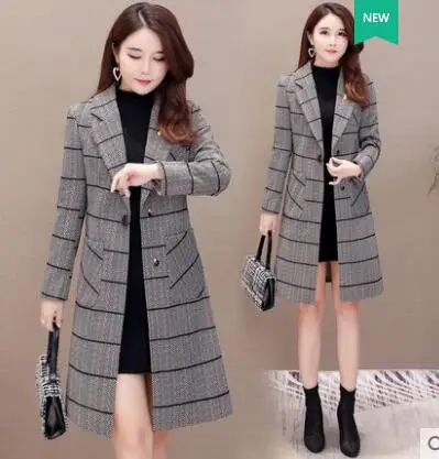 Black plaid Трендовые товары, Тренч, женские длинные пальто, женские трендовые осенние клетчатые пальто большого размера, корейская модная одежда K4087 - Цвет: Black plaid