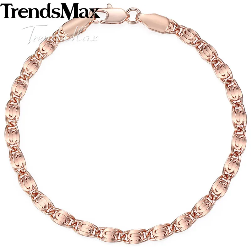Trendsmax 585 розовое золото цвет: желтый, белый Золотое покрытие женский браслет цепочка с улиткой 4 мм 18 см 20 см 23 см GB263A