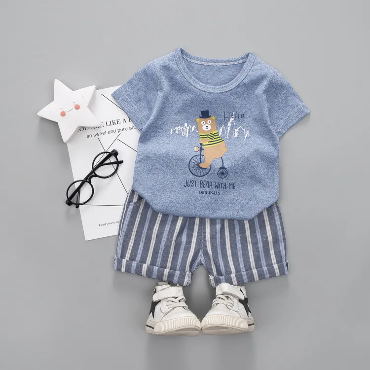 

Wholesale cotton boutique baby boys stripe shorts children clothing set summer