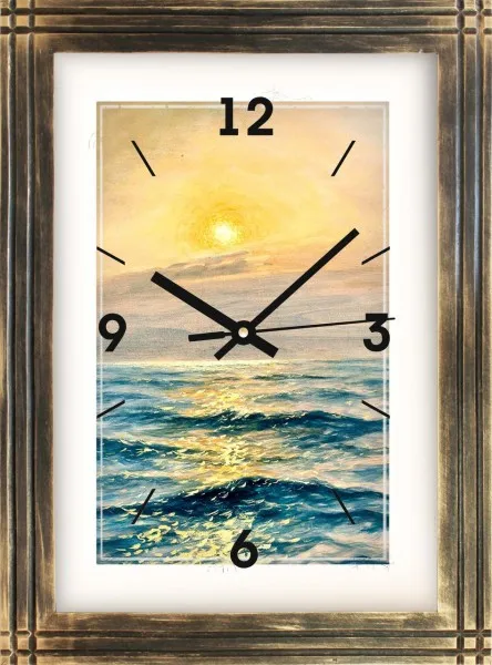 НАСТЕННЫЕ ЧАСЫ / ПРЯМОУГОЛЬНЫЕ КАРТИНА МОРЕ НАТУРАЛЬНОЕ ДЕРЕВО КВАРЦЕВЫЙ