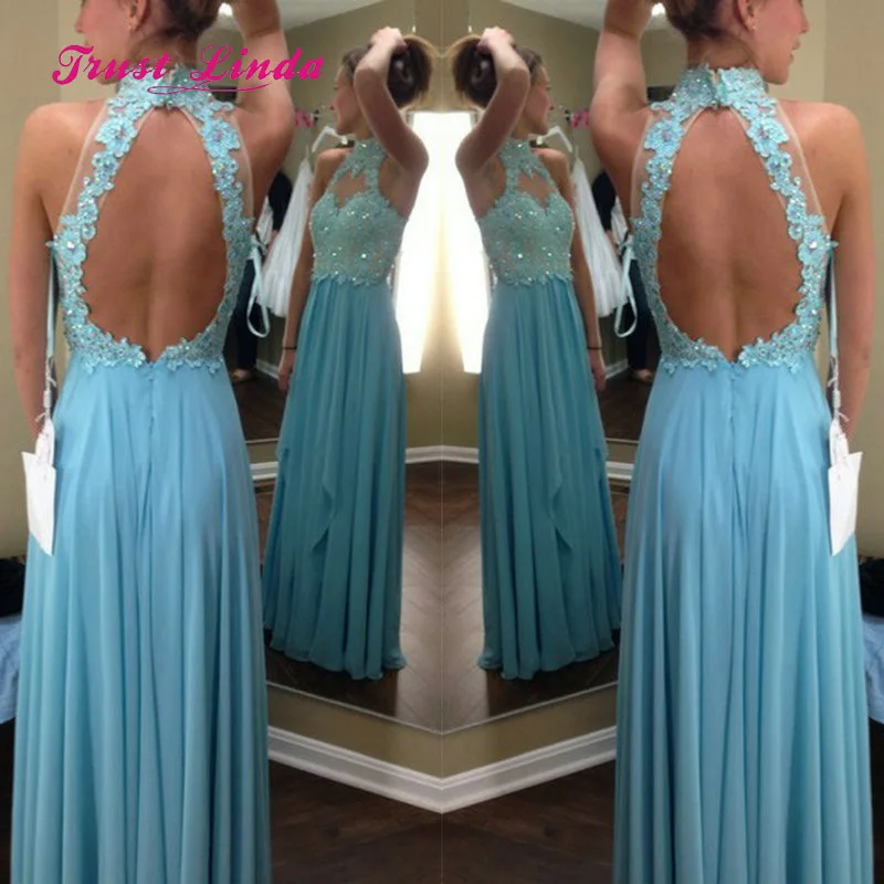 Шифоновое платье в пол с открытой спиной высоким воротом|Платья подруги невесты|