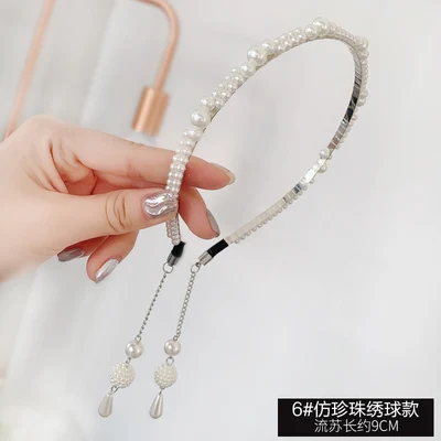 F-PEARL Новые летние детские жемчужные серьги, повязка на голову, милый обруч для волос принцессы, аксессуары для волос для девочек - Цвет: F-PEARL