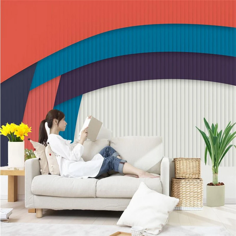 

3D Wall Paper for Walls Colorful Striped Non-Woven Wallpapers Retro Shutter Shape Mural Bedroom Living Room Decorative Wallpaper