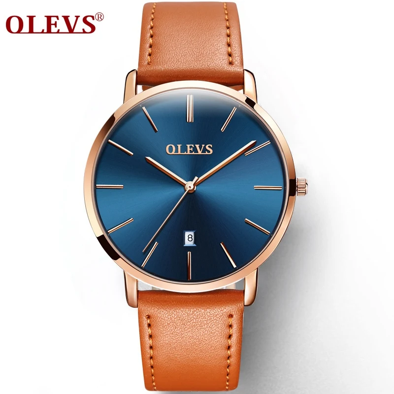 OLEVS Мужские часы с кожаным ремешком, Топ бренд, Роскошные военные спортивные наручные часы , мужские Смарт- часы с календарем, автоматические... от AliExpress RU&CIS NEW
