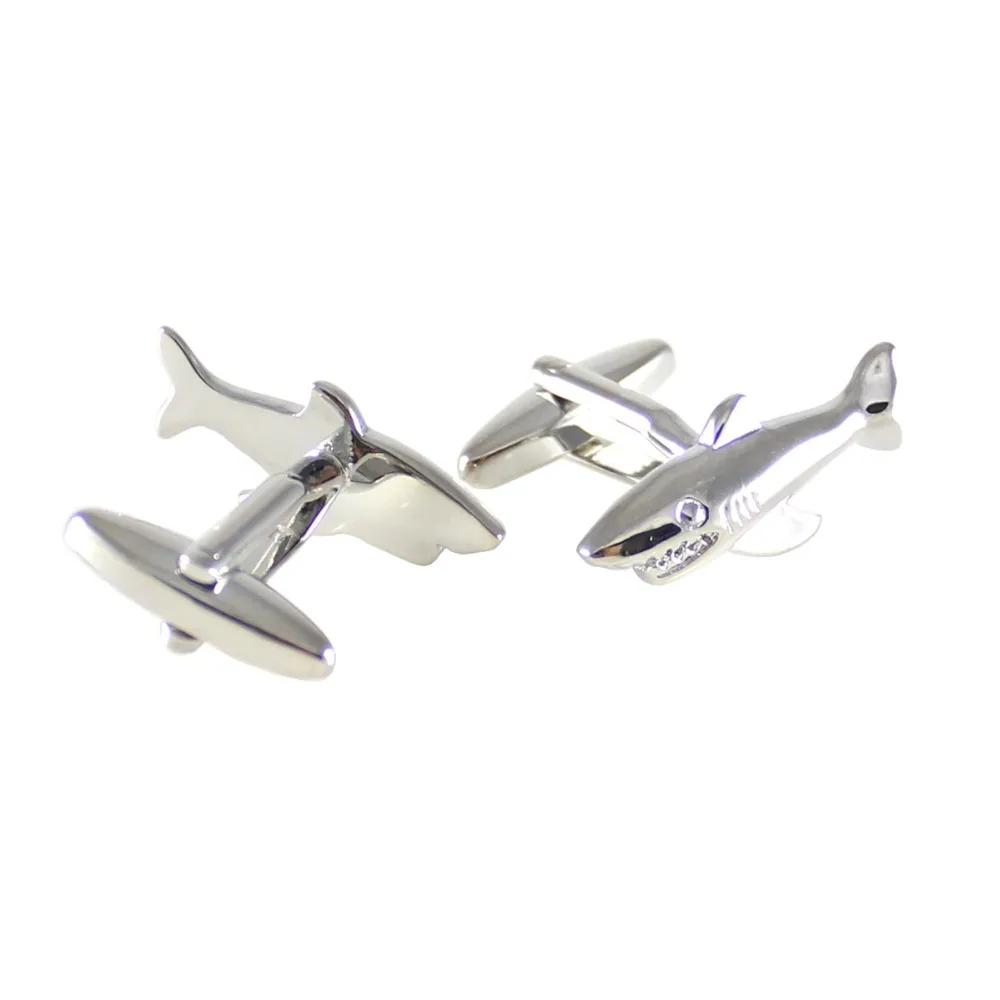 Silver Tone Shark Cuff Links Sea Animal Great Cufflinks Father's Day Gift Birthday Wedding Gifts | Украшения и аксессуары