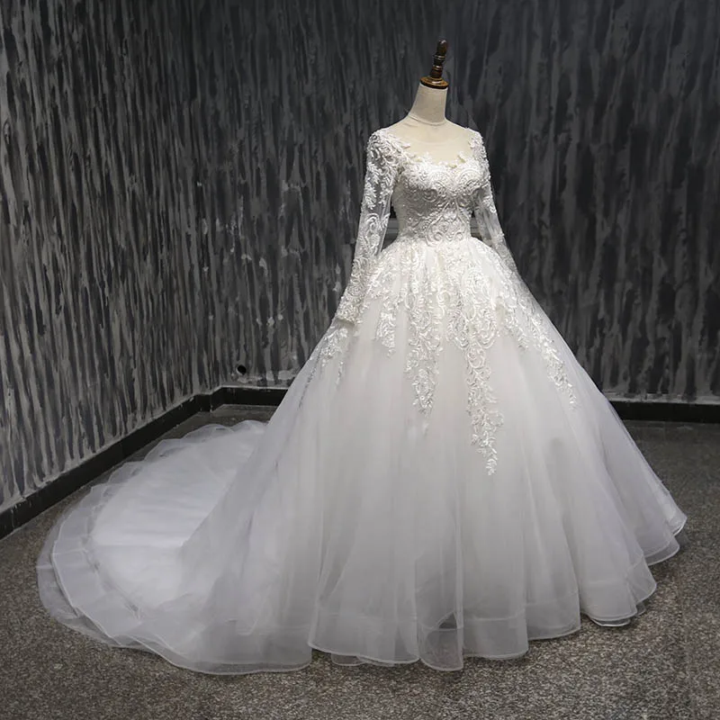 Lover Kiss vestidos novias boda Свадебные платья с длинными рукавами, украшенные бисером, модель принцессы, дизайнерские свадебные платья Abiti Da Sposa - Цвет: Белый