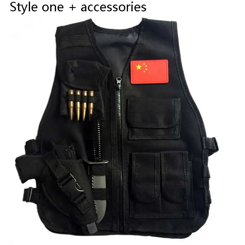 Style 1 accessorie Армейский тактический жилет, Детские военные регулируемые жилеты с несколькими карманами, детские куртки без рукавов для игры MOLLE CS, страйкбола, пейнтбола - Цвет: Style 1 accessorie