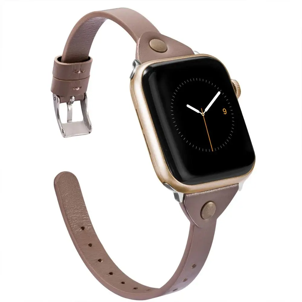 Tan Toyouths тонкий кожаный ремешок для Apple Watch iWatch женский мужской спортивный ремешок тонкий браслет для отдыха Serise 1 2 3 4 - Цвет ремешка: Tan