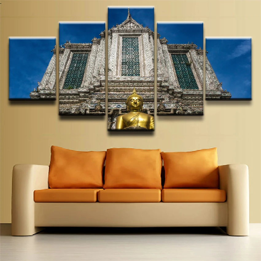 Artwork Canvas 5 Piece Religious Wat Arun Temple Poster Wall Art Home Decor For Living Room Pictures Printed | Дом и сад