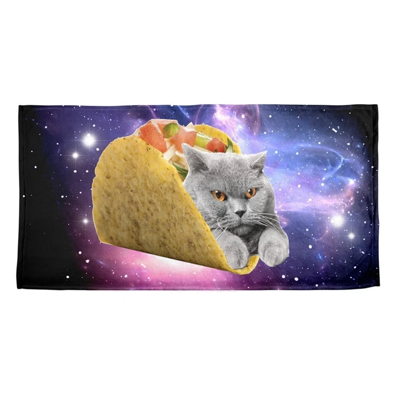 

New Funny Galaxy Taco Cat Travel Shower Towel Outer Space Cats Face Kitchen Towels Quick Drying Mom Daddy Kitten Gifts 70X140cm