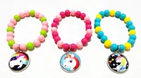 24pcslot unicorn pink rose blue beads glass bracelets leather cartoon movie monocerus hand chain girls bangle wholesale