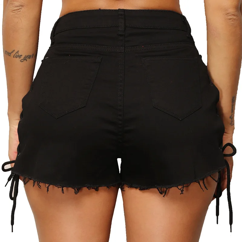 Hot Straight Women's Shorts Euramerica Nightclub Sexy Cross Eyelet Strap Denim Lady knickers Casual shorts | Женская одежда