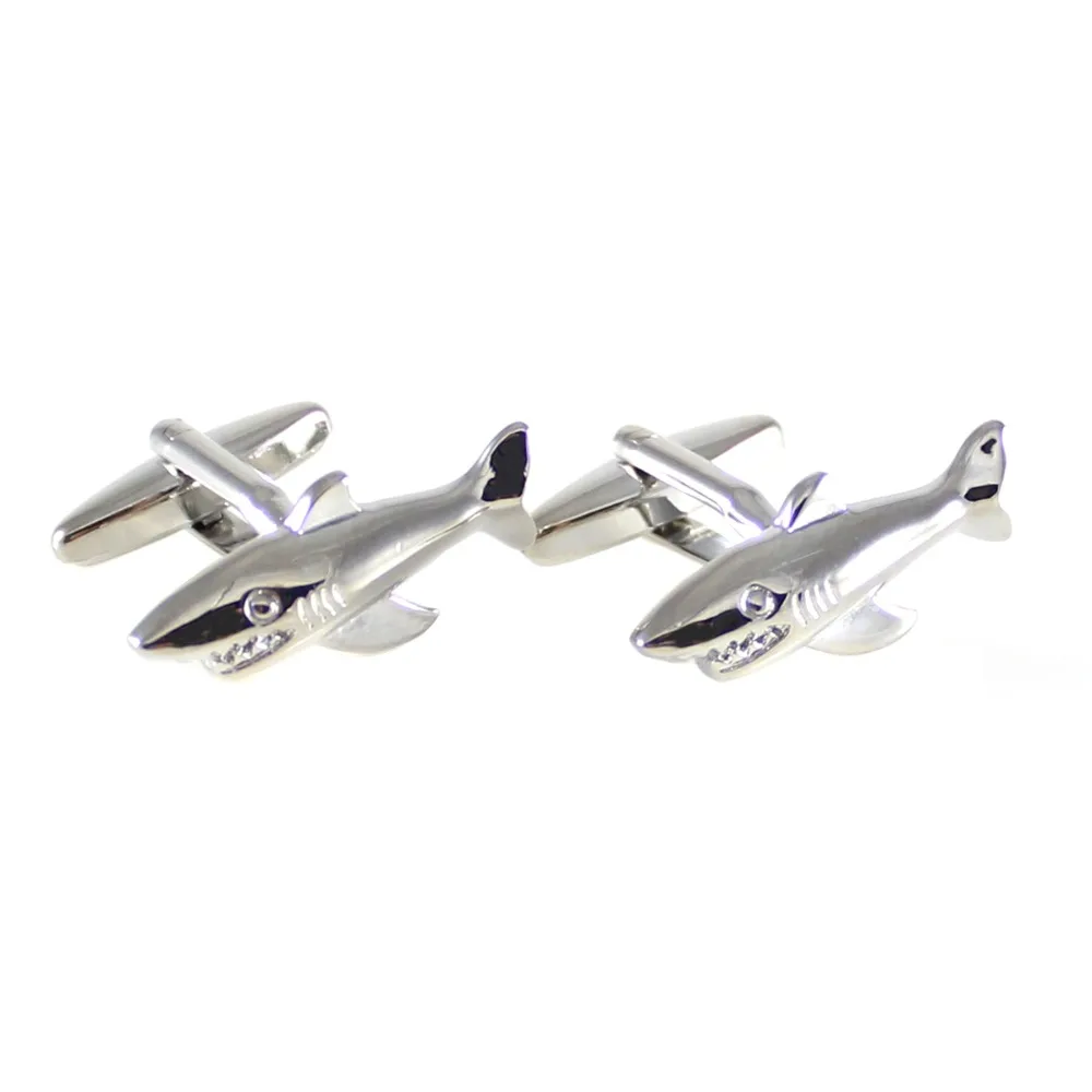 Silver Tone Shark Cuff Links Sea Animal Great Cufflinks Father's Day Gift Birthday Wedding Gifts | Украшения и аксессуары