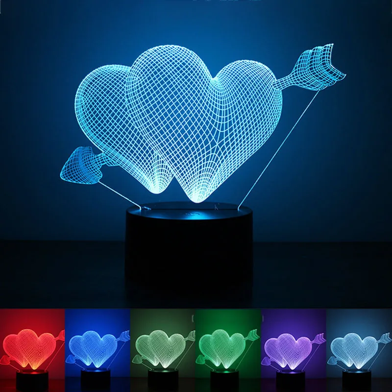 USB Powered в форме сердца 3D ночник светодиодный светильник Настольная лампа сенсорный ключ украшение огни использовать дома отель вечерние пра... от AliExpress WW