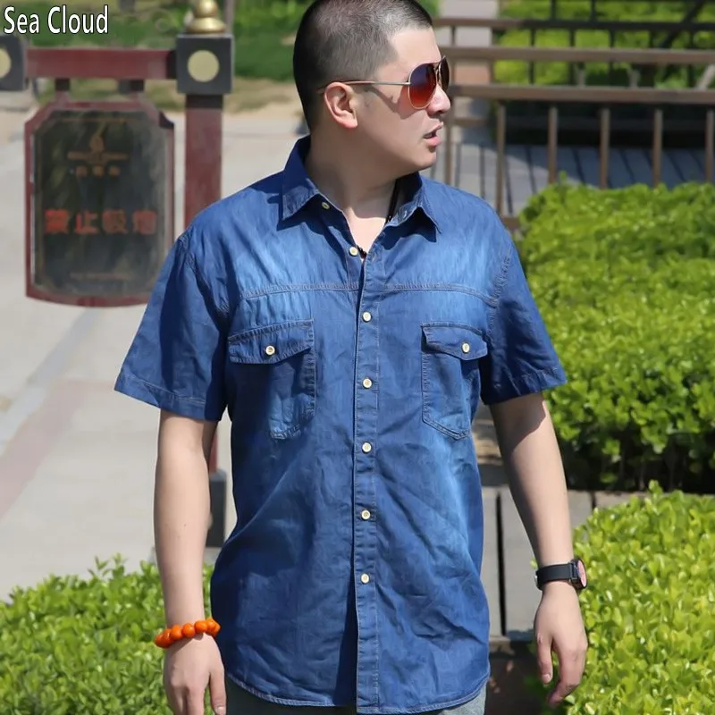 

4XL 6XL 8XL Brand Denim Shirt Man Casual Shirts 2018 Plus Size M-5XL Casual Camisa Denim Hombre Short Sleeves Cotton Men's Shirt