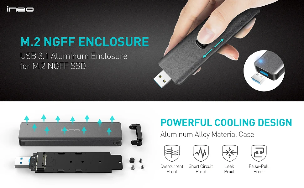 Ineo M.2 NGFF SSD выдвижной чехол Корпус для USB 3,1 Gen 2 to M.2 SATA AHCI NGFF SSD Caddy [C2588]