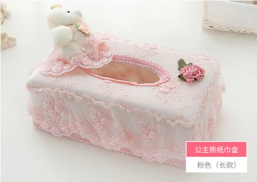 European Bear Cloth Fabric Lace Tissue Box Garden Creative Restaurant Living Room Desktop Paper Towel Storage Box Home Decor