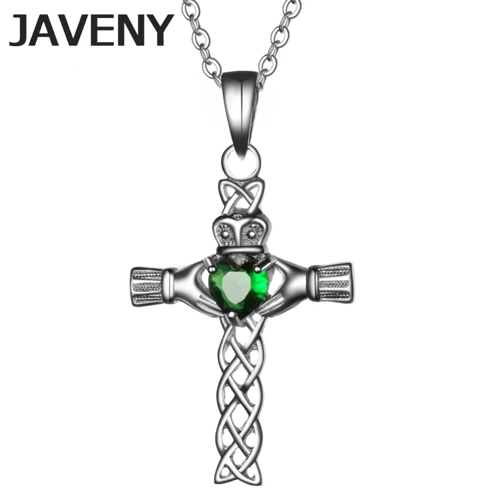 

925 Sterling Silver Jewelry Green CZ Irish Keltic Knot Claddagh Cross Womens Wedding Bridal Pendant Necklaces 6pcs Lot Wholesale
