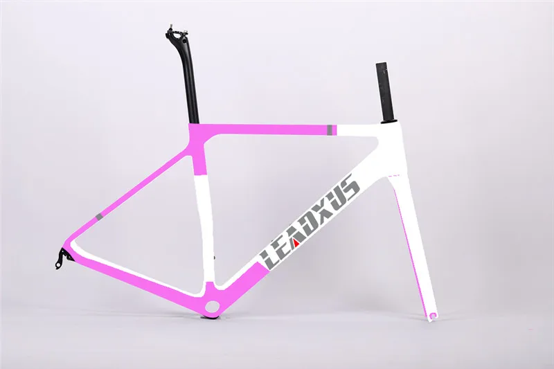 pink white LEADXUS LAM200 ультра легкая карбоновая шоссейная рама углеродное волокно T800 рама для шоссейного велосипеда глянцевая и матовая карбоновая рама для велосипеда - Цвет: pink white