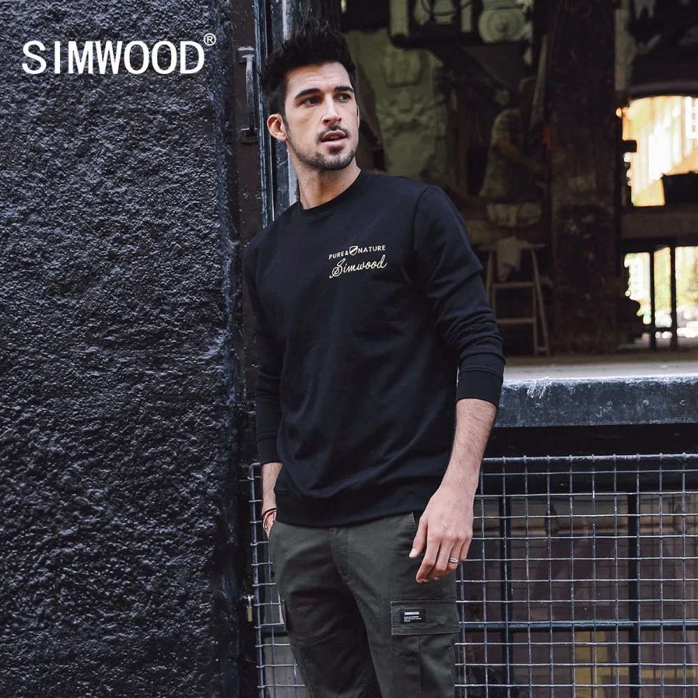 SIMWOOD 2019 Весна Кофты для мужчин с принтом букв Модные вышивка повседневное Slim Fit