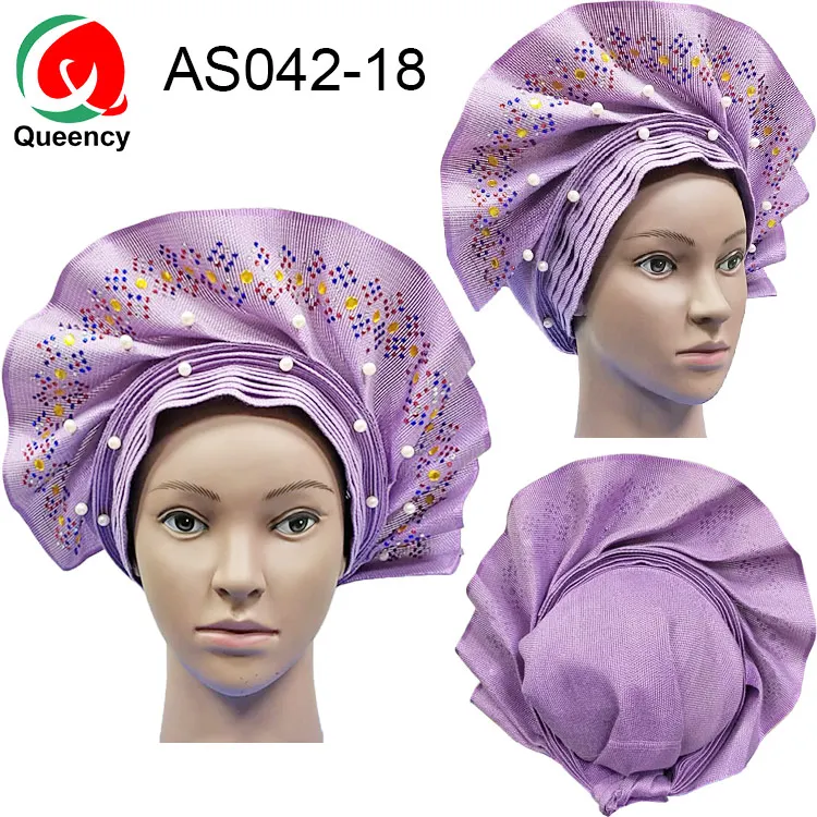 AS042-18 AS042 модный Африканский женский головной убор Aso Oke Auto Gele для Aso Ebi Африканский головной убор с бисером - Цвет: AS042-18