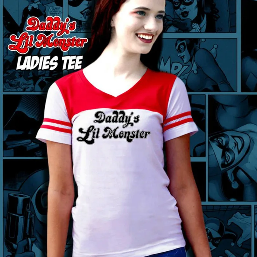 2017 Batman Suicide Squad Haley Quinn cosplay Daddy's Lil Manster T-shirt harley quinn top tshirt | Женская одежда