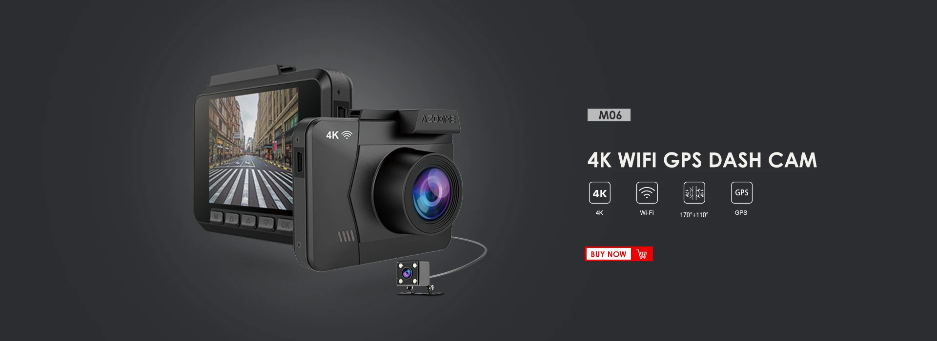 AZDOME M06 Dash Cam встроенный WiFi gps Автомобильная приборная панель камера рекордер с UHD 2160 P, 2," lcd, 170 ° Широкий угол, WDR, ночное видение