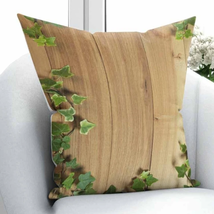 

Else Brown Wooden Green ivy Leaves Floral Vintage 3D Print Throw Pillow Case Cushion Cover Square Hidden Zipper 45x45cm