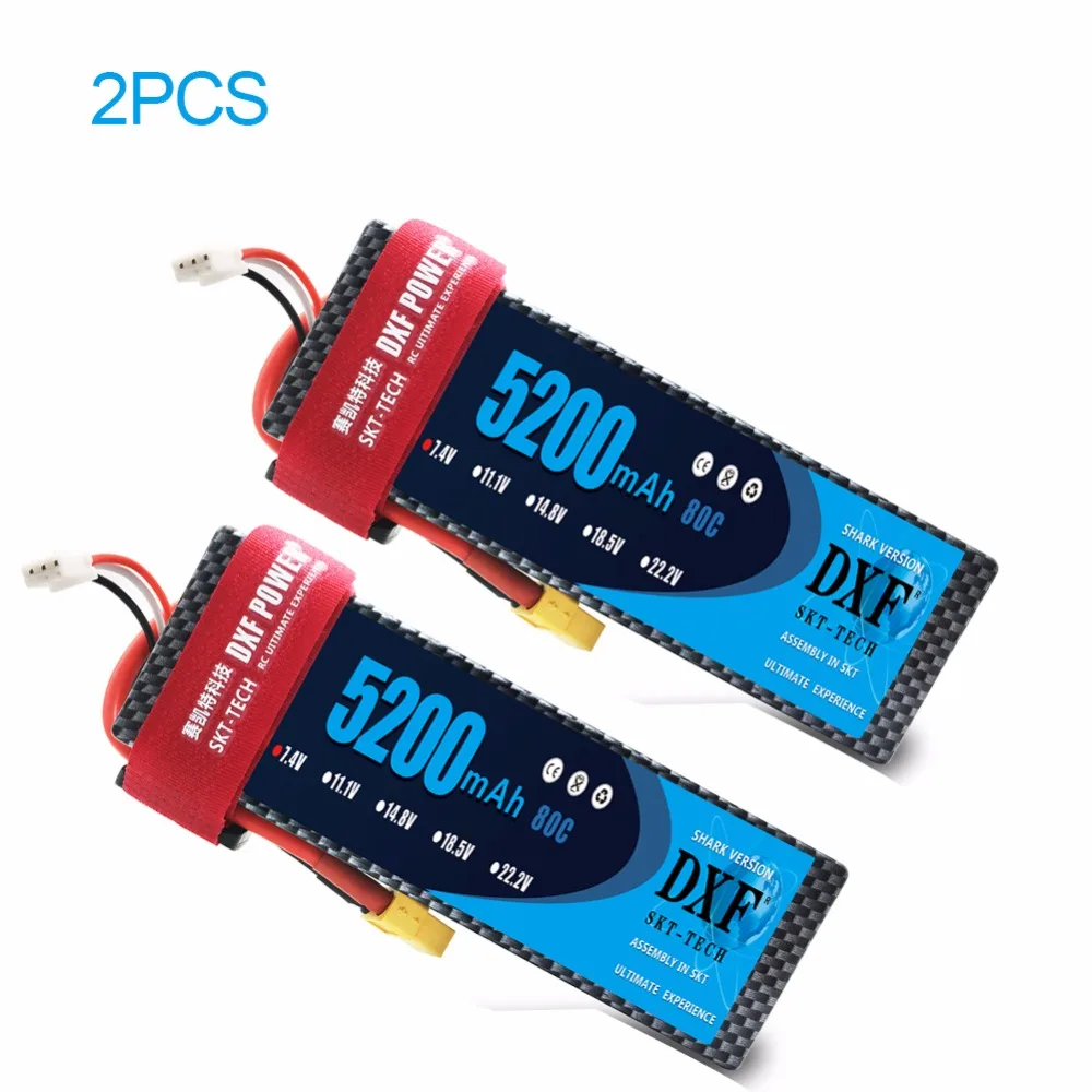 

2PCS DXF 2S 7.4V 5200mAh 80C LiPo Battery Pack for1:10 RC Evader BX Car, RC Truck, RC Truggy RC Airplane UAV Drone FPV