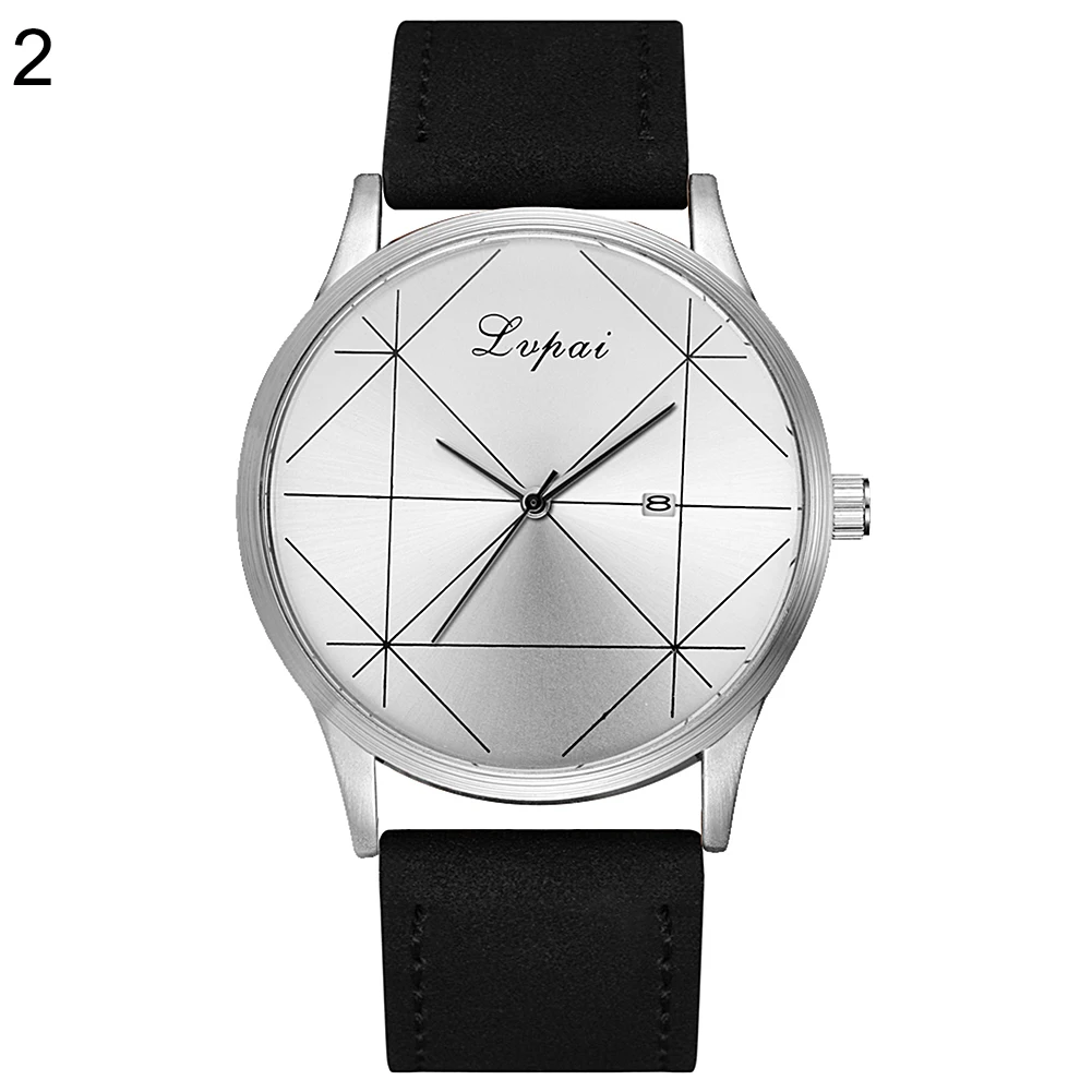 Простая геометрия узор Искусственная Кожа Дата Дисплей Для Мужчин Кварцевые