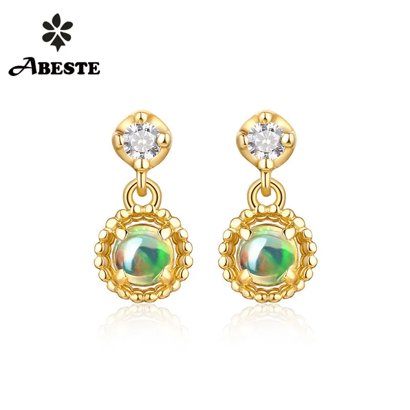 Женские свадебные серьги капельки ANI 14 K золотистые с натуральным опалом CZ|Серьги|