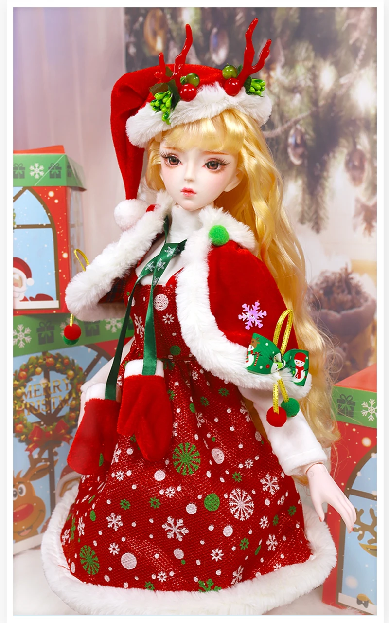 1/3 bjd кукла 62 см шарнир тело кукла белая кожа золотой/каштановые волосы Рождественский костюм шляпа обувь, AI YoSD MSD SD набор игрушка подарок для ребенка DC