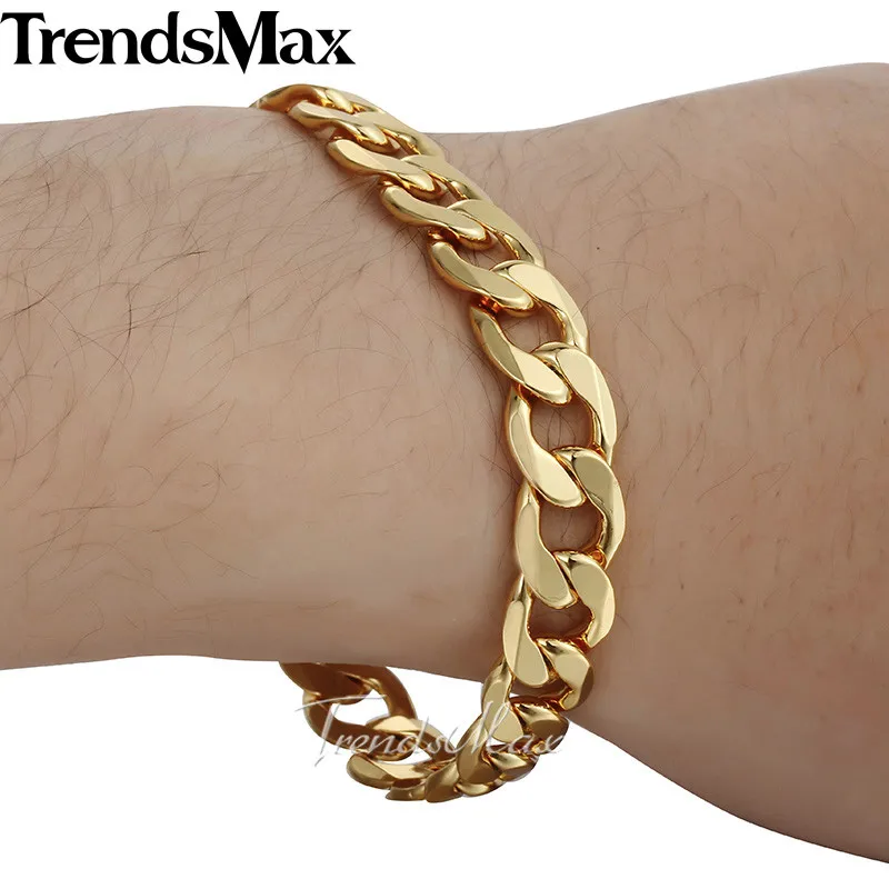Браслет Trendsmax 10 мм для мужчин и женщин Плоская Круглая цепь розовое желтое золото