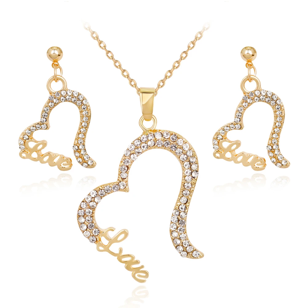 Роскошный комплект ювелирных изделий Мода Любовь Сердце Письмо Rhinestone Цепочки и