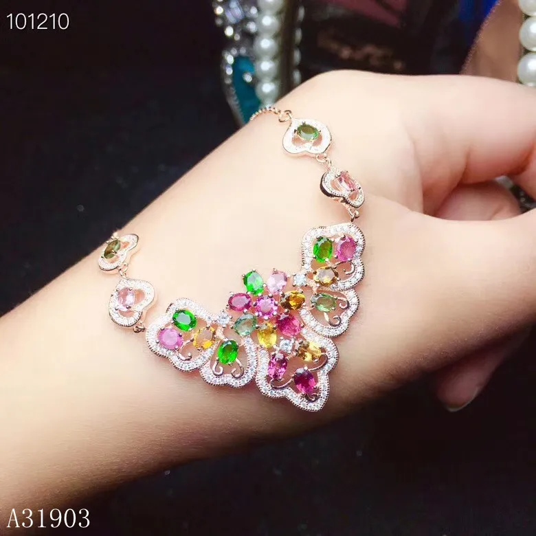 KJJEAXCMY boutique jewelry 925 pure silver inlaid natural tourmaline Jewelry Pendant Necklace support detection | Украшения и