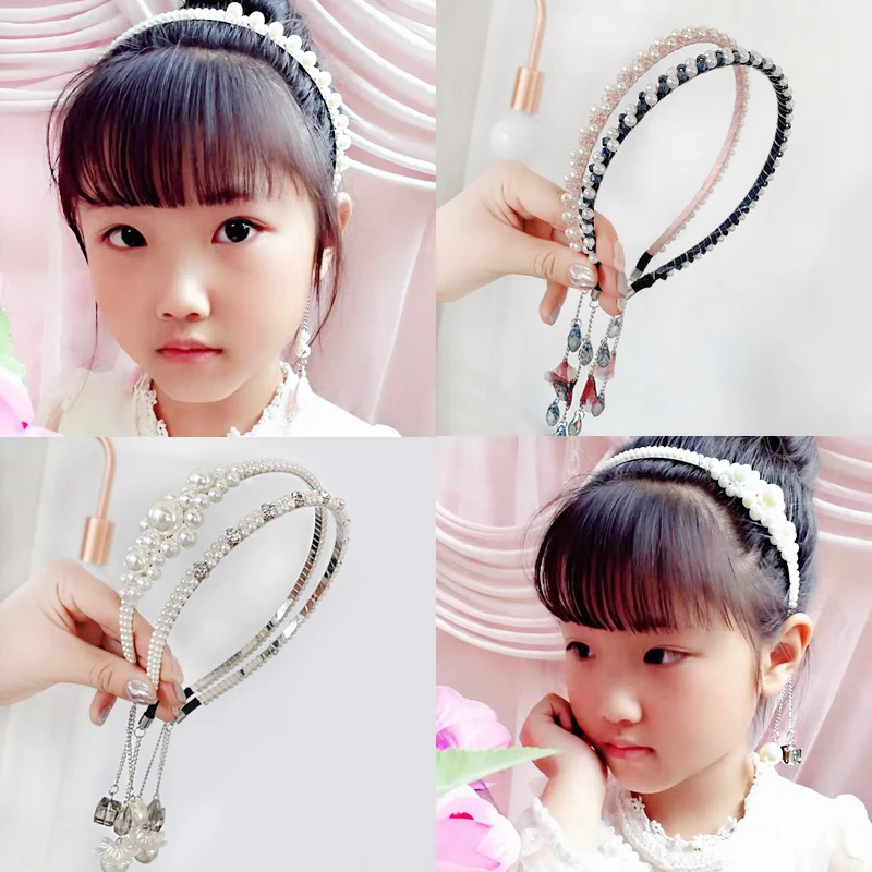 

2019 Summer New Children Pearl Fake Earrings Headband Princess Lovely Hair Hoop Girls Hair Accessories